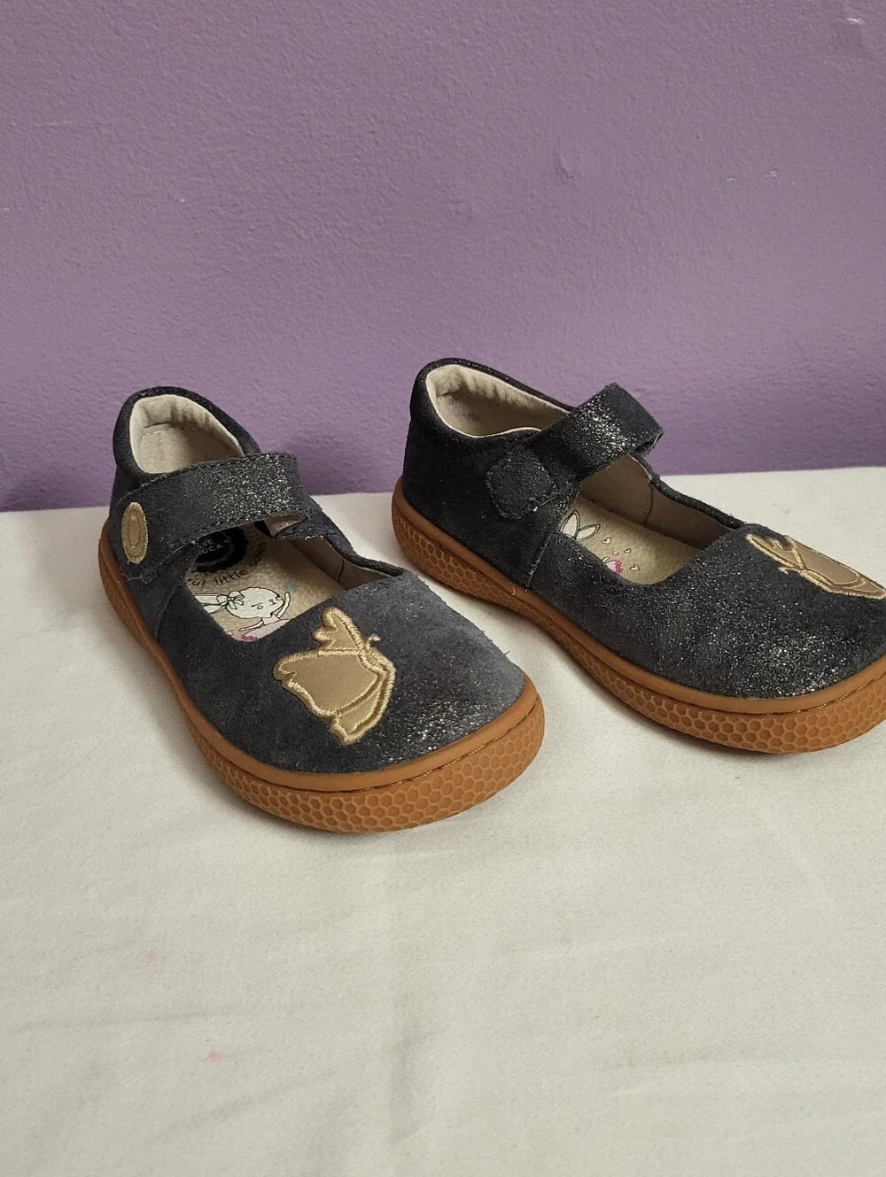 CUTE Toddlers Girls LIVIE & LUCA Pio Pio Glittery Blue Suede Mary-Jane Shoes 9M